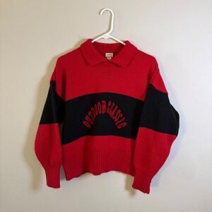 Vintage‎ Esprit Sport Red Black Outdoor Classic Knit Polo Sweater Womens Small